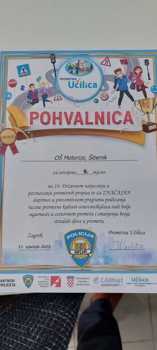 Izvanredan uspjeh učenika OŠ Meterize na državnom natjecanju iz Prometne učilice, Barbara Petković državna prvakinja 