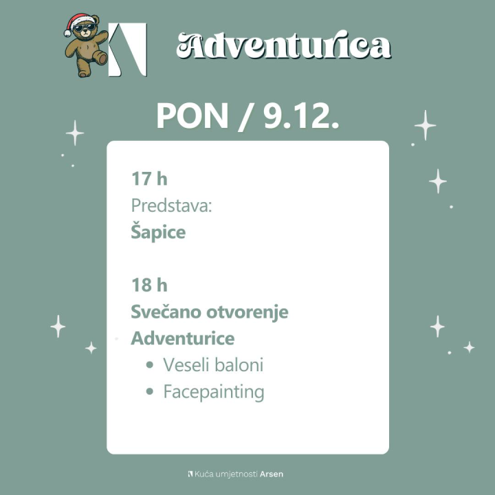 Kreće Adventurica: Radionice, predstave i igre za najmlađe u Kući umjetnosti Arsen