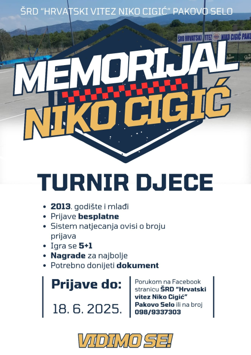 Memorijal 'Niko Cigić' u Pakovom Selu. Ove godine i dječji turnir