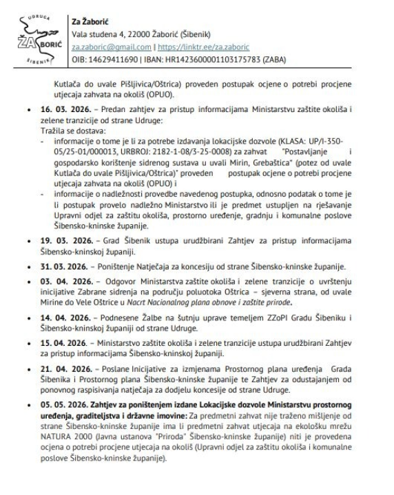 Udruga 'Za Žaborić' traži povlačenje točke sa sjednice Županijske skupštine