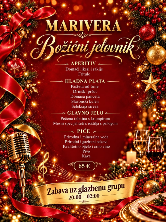 Tražite mjesto za blagdanski domjenak u Šibeniku? Marivera 12. prosinca priprema večer uz Grupu Kontrast!