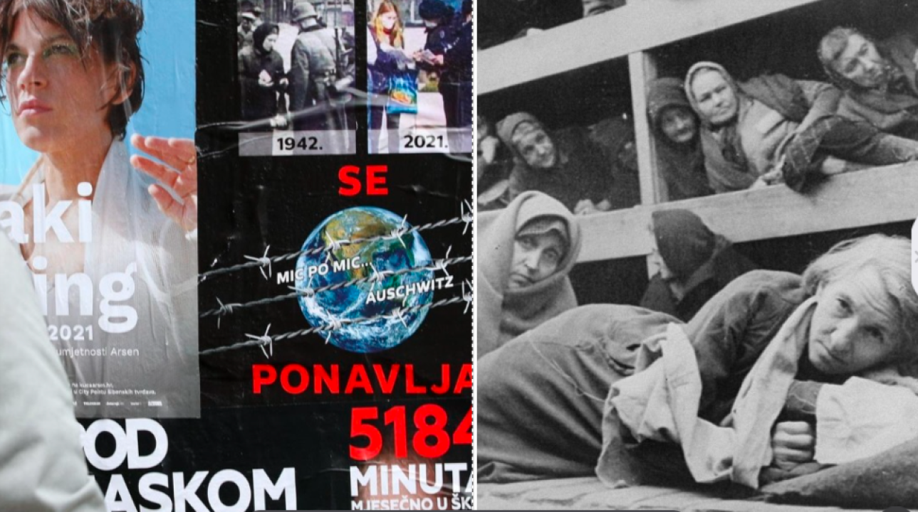 'Mic po mic Auschwitz': Plakati osvanuli po Šibeniku, netko je mislio da je dobra ideja izjednačiti protivnike mjera sa stradavanjem Židova 