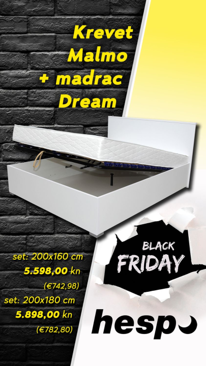Vrhunska Black Friday akcija u Hespu: Kupite krevet Malmo s madracem Dream po odličnoj cijeni!