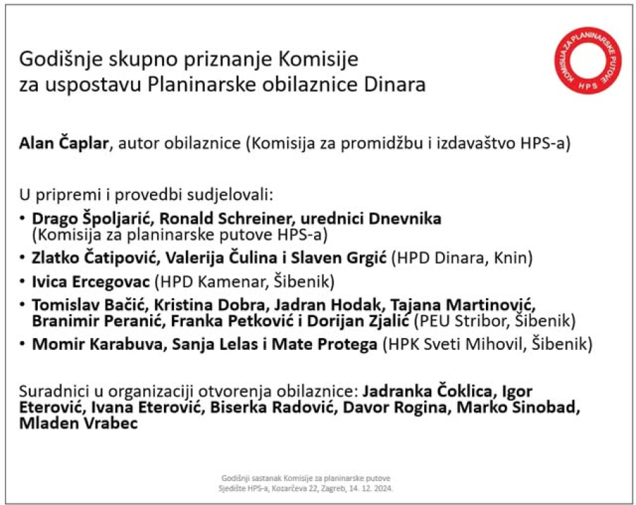 Planinarima iz Šibenika i Knina vrijedno priznanje za uspostavu PO Dinara