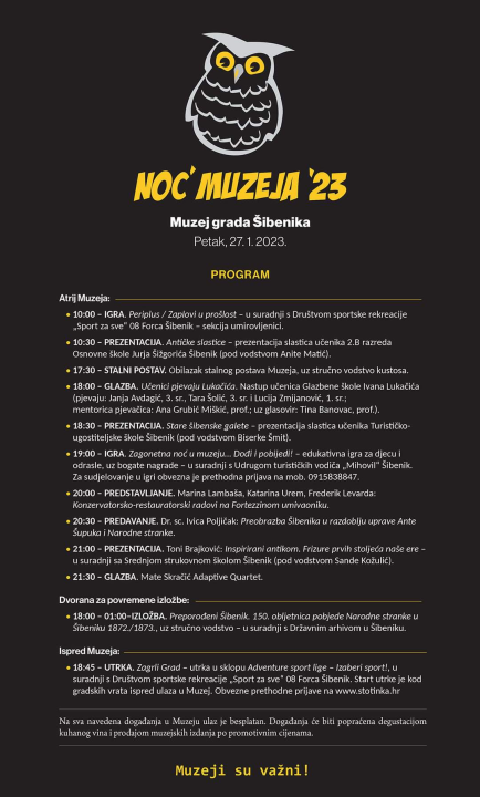 Danas je Noć muzeja: Šibenčane očekuju igre, predavanja, slastice i frizure
